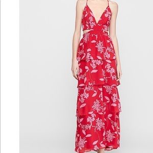 Express floral tiered twist back maxi dress
